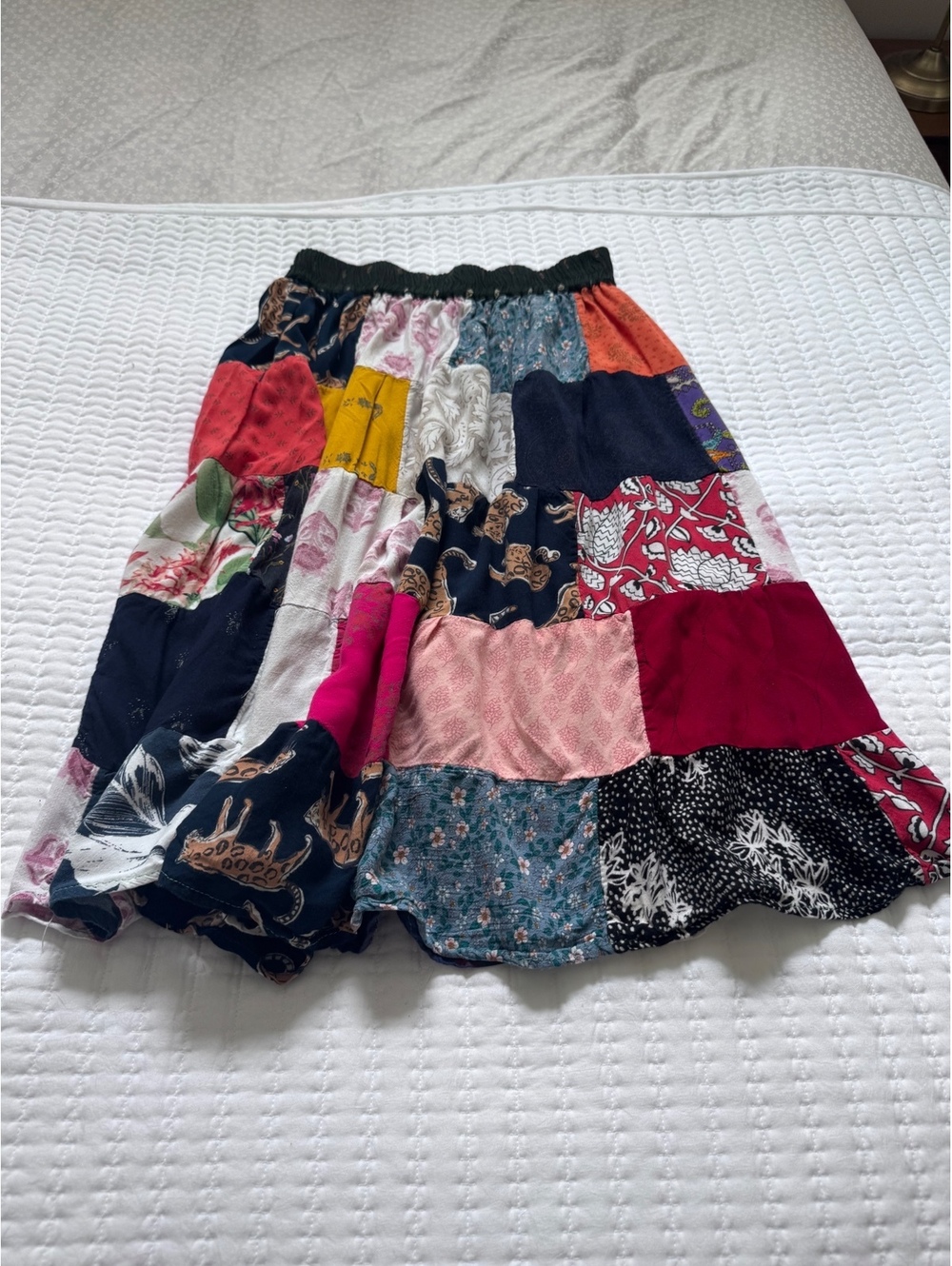 Upcycled DIY Patchwork Midi Skirt - Boho / Festival Style (Fits Small) Has hole